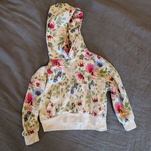 GAP Kids Floral Hooded Sweatshirt in White with Pink, Blue & Green